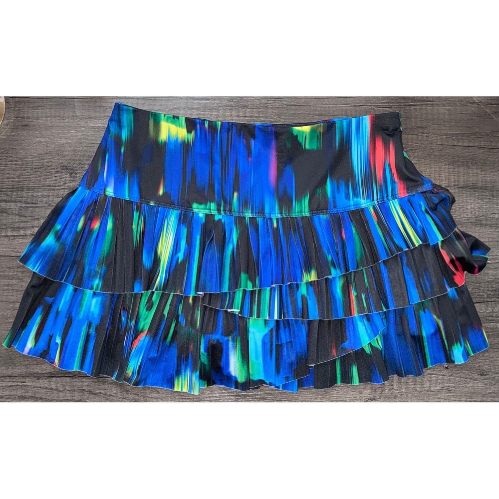 Lucky In Love Womens Small Blue Abstract Tiered Pleated Tennis Skort Skirt Golf